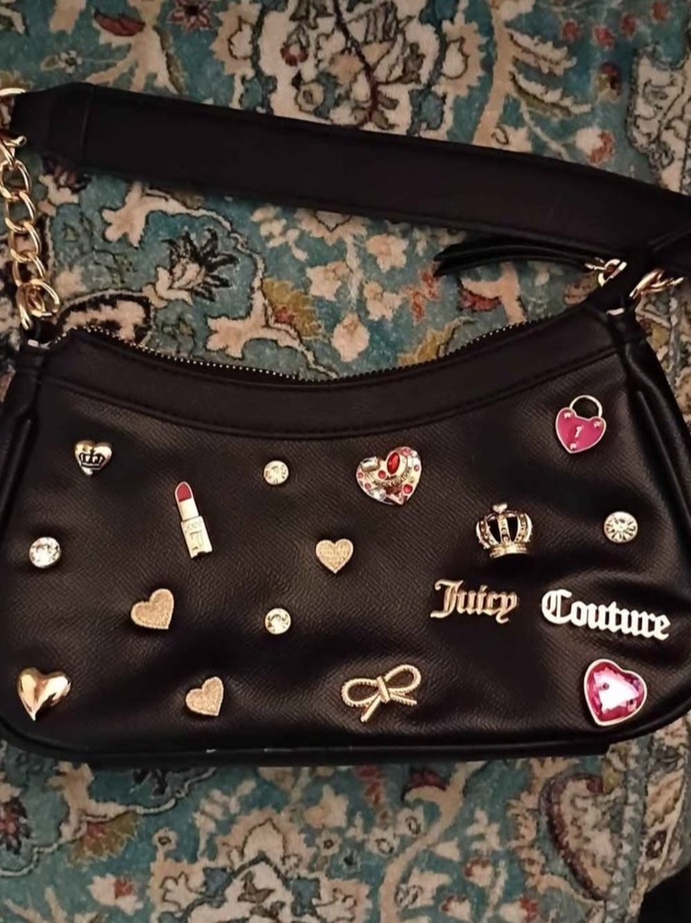 Juicy Couture Black Embellished Shoulder Bag with Gold Accents